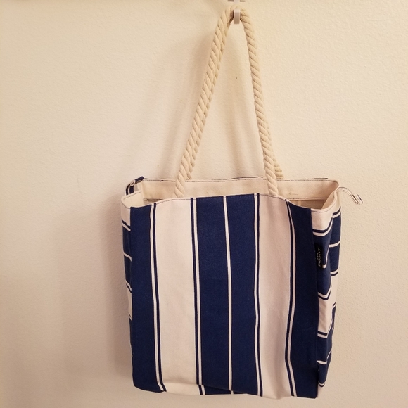 1153B NEW Lancome Authentic Blue White Canvas Tote - Picture 4 of 15